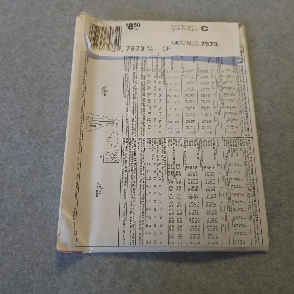 McCall's 7573 Special Moments Dress Pattern Sz 4-6 Girls Uncut Vintage 1990s